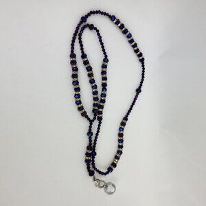 Beautiful Blue/Purple Micro Faceted Rhinestone Silver Stone Bead Lanyard